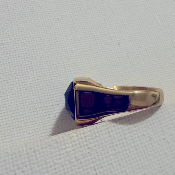 Gold Plated Titanium Steel Square Stone Ring Green - Picture 3 of 7